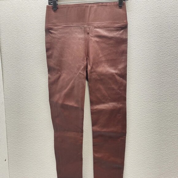 NEW SPRWMN Women's High-Waisted Leather Ankle Leggings Brown Size 29 x 28 - Picture 2 of 12